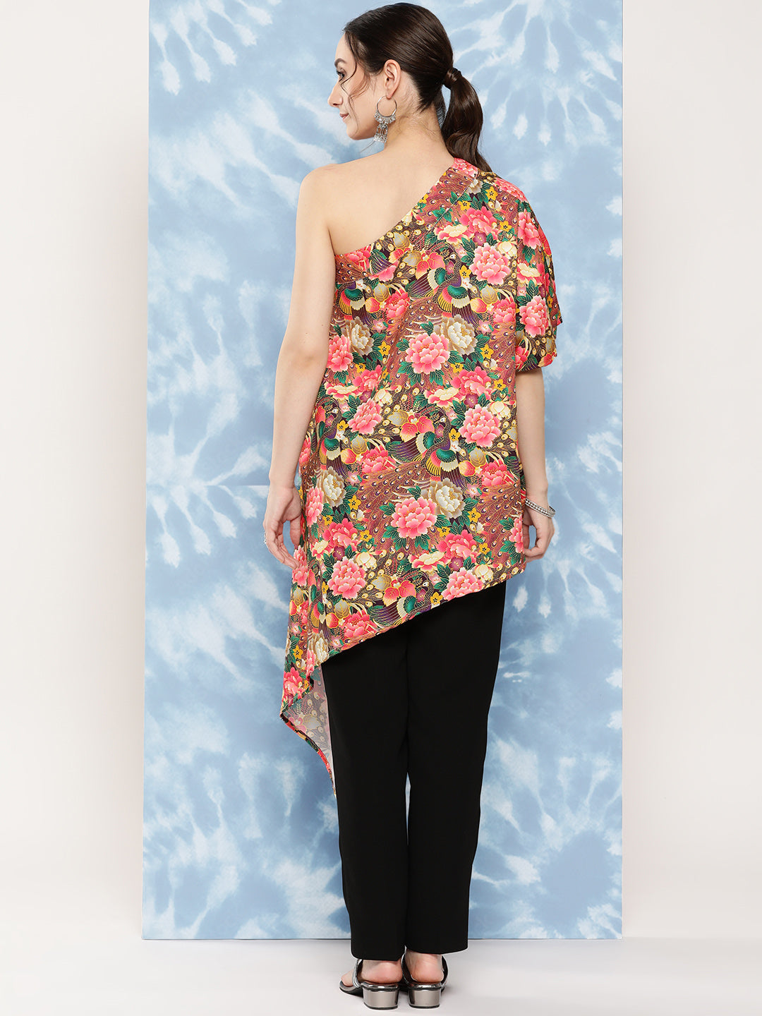 InWeave Women's Mutli Peacock Japanese Art Oneshoulder Top 