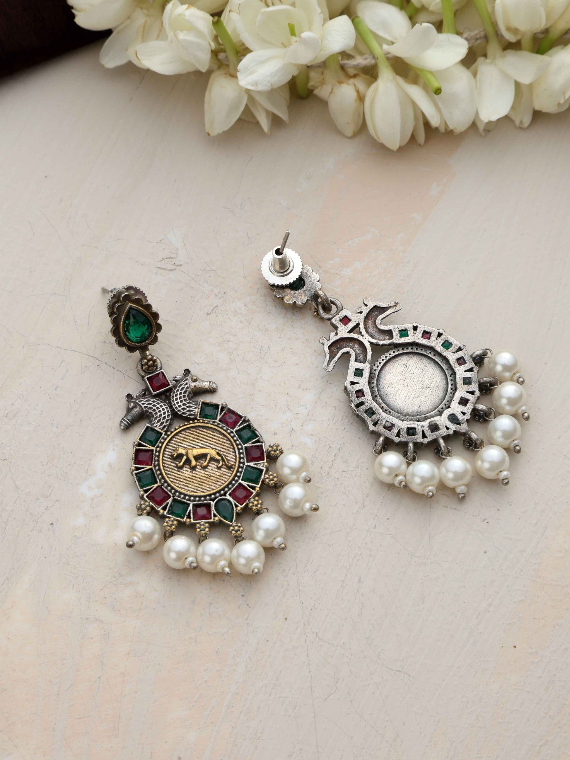 trueBrowns Silver Gold Tone Embossed Earrings Truebrowns Lifestyle