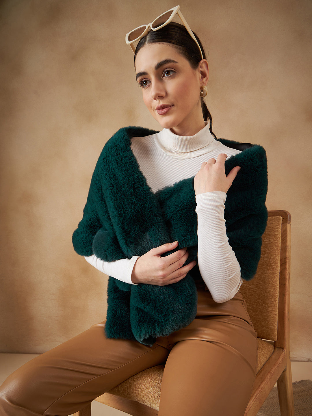 InWeave Women's Dark Teal Long Faux Fur Cape 