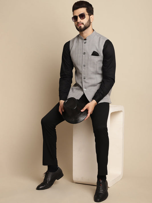 Even Apparels Men's Grey Mandarin Collar Waistcoat - Grab2buy