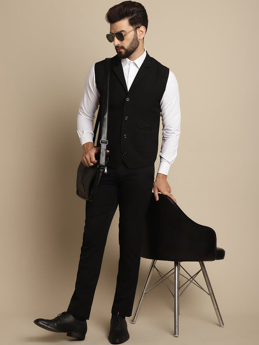Even Apparels Men's Black Waistcoat with Notched Lapel 