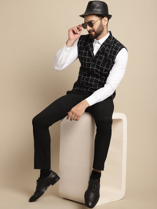 Even Apparels Men's Black Wool Waistcoat with Notched Lapel - Grab2buy