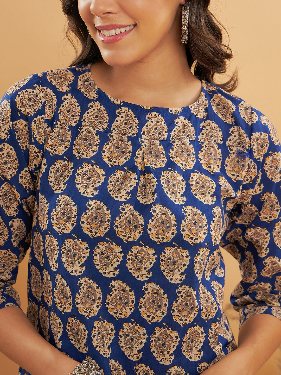 InWeave Women's Ink Blue Small Paisley Kalamkari Top 
