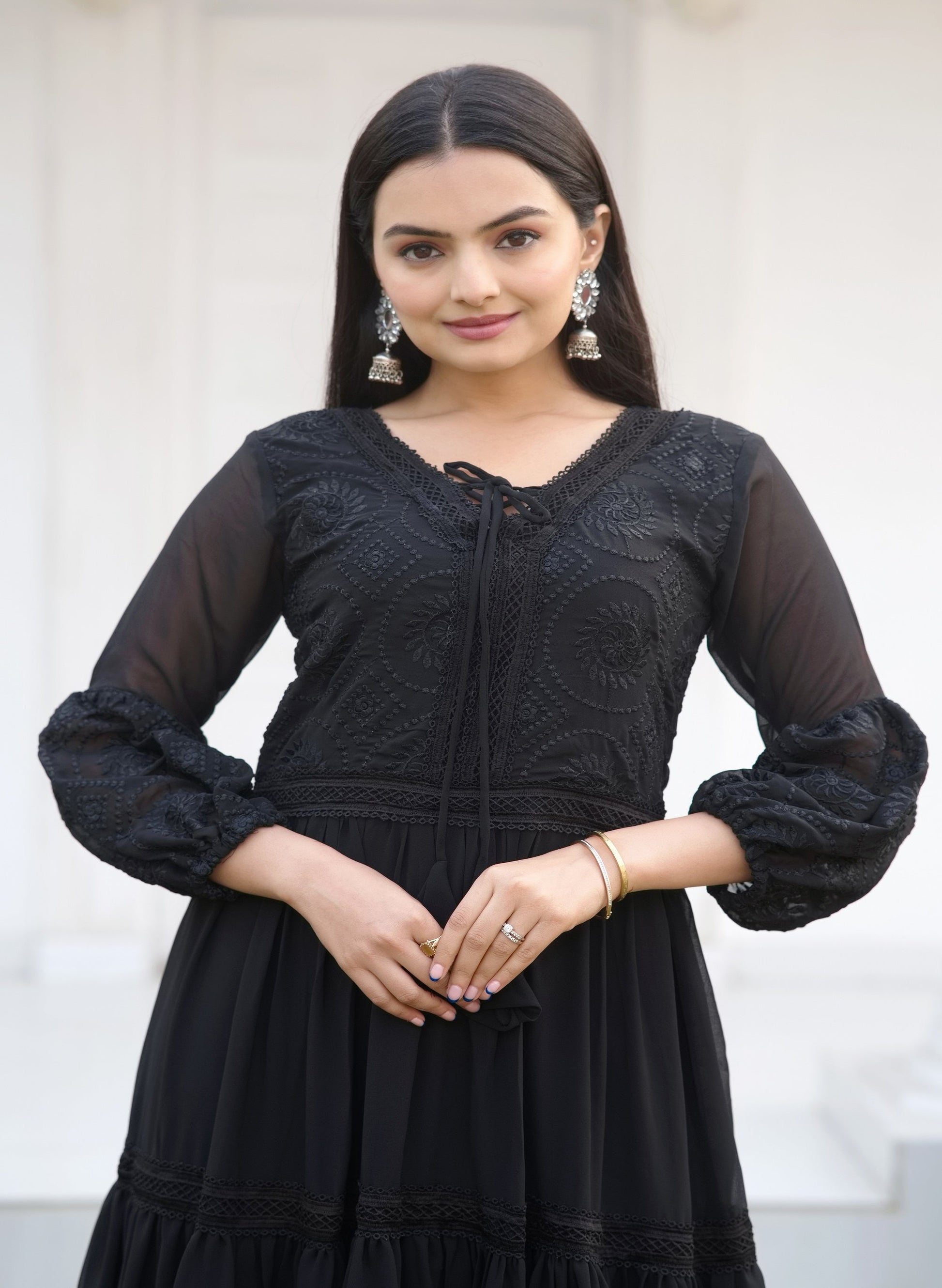 Teeya Creation Black Color Faux Georgette Silk Heavy Embroidery Work Fully Stitched Gown