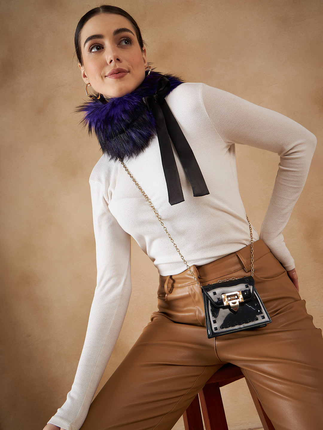 InWeave Women's Purple Black Fur Neckpiece 