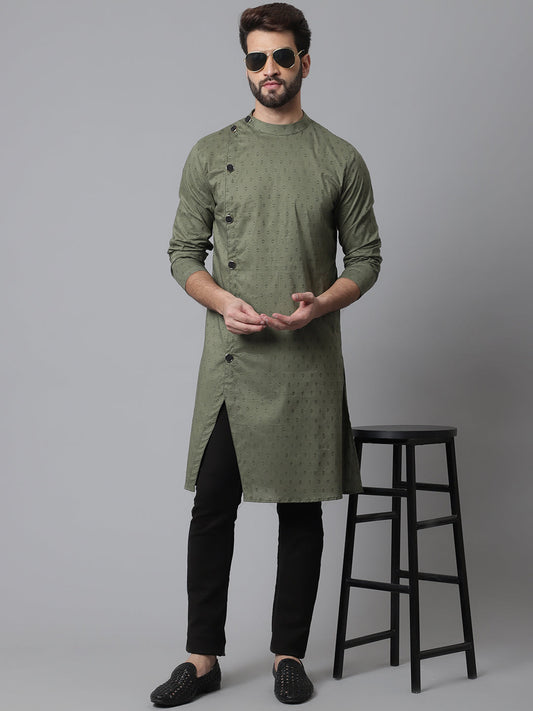 Even Apparels Green Sherwani Kurta With Asymetrical Cut 