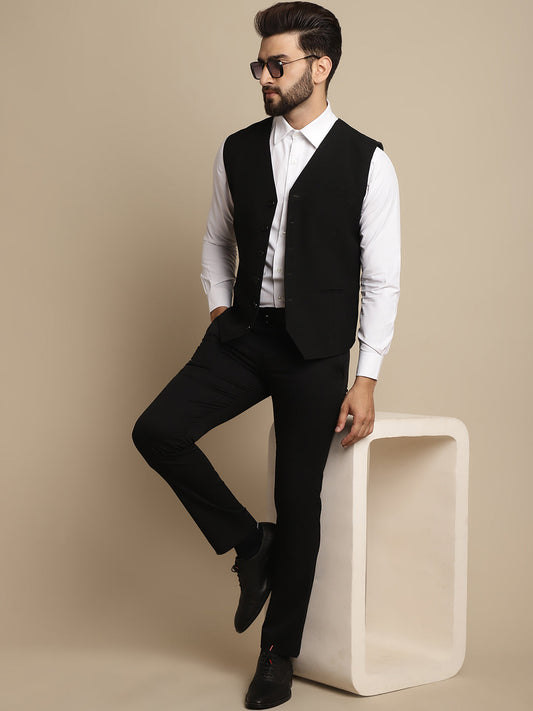 Even Apparels Men's Black Waistcoat with welt pockets - Grab2buy
