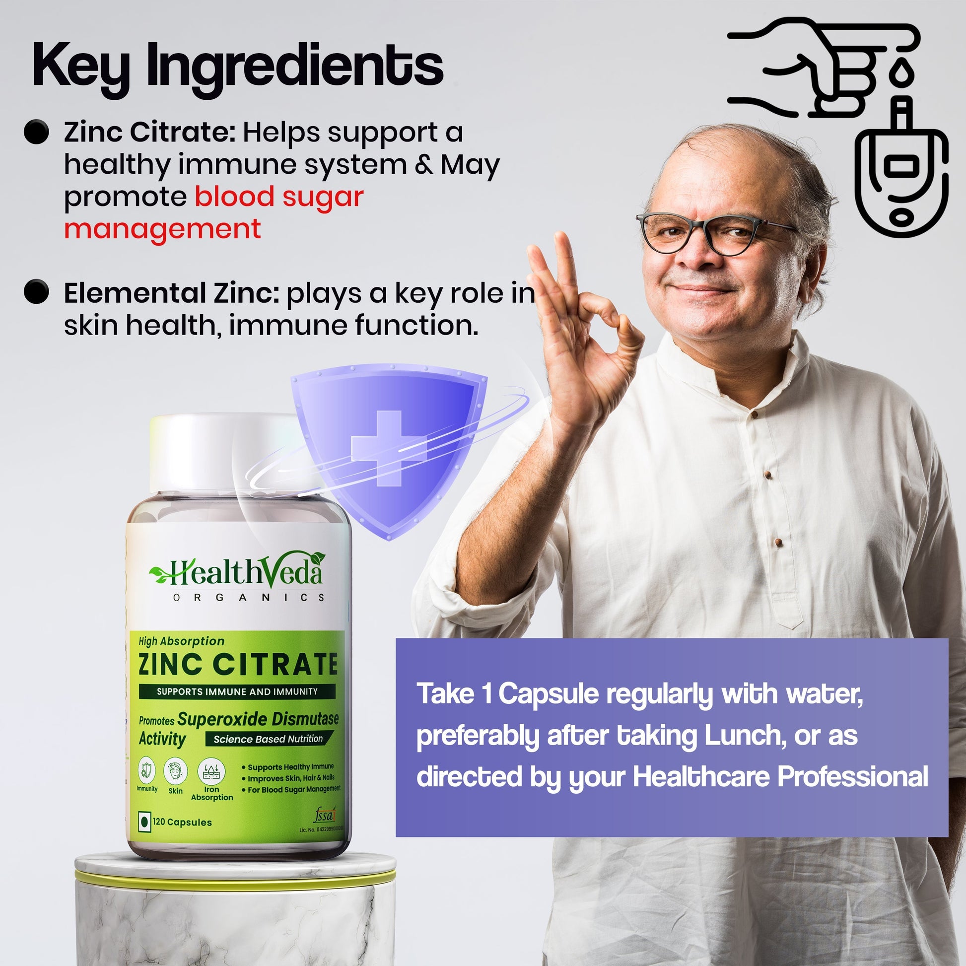 Health Veda Organics Zinc Citrate Veg Capsules Health Veda Organics