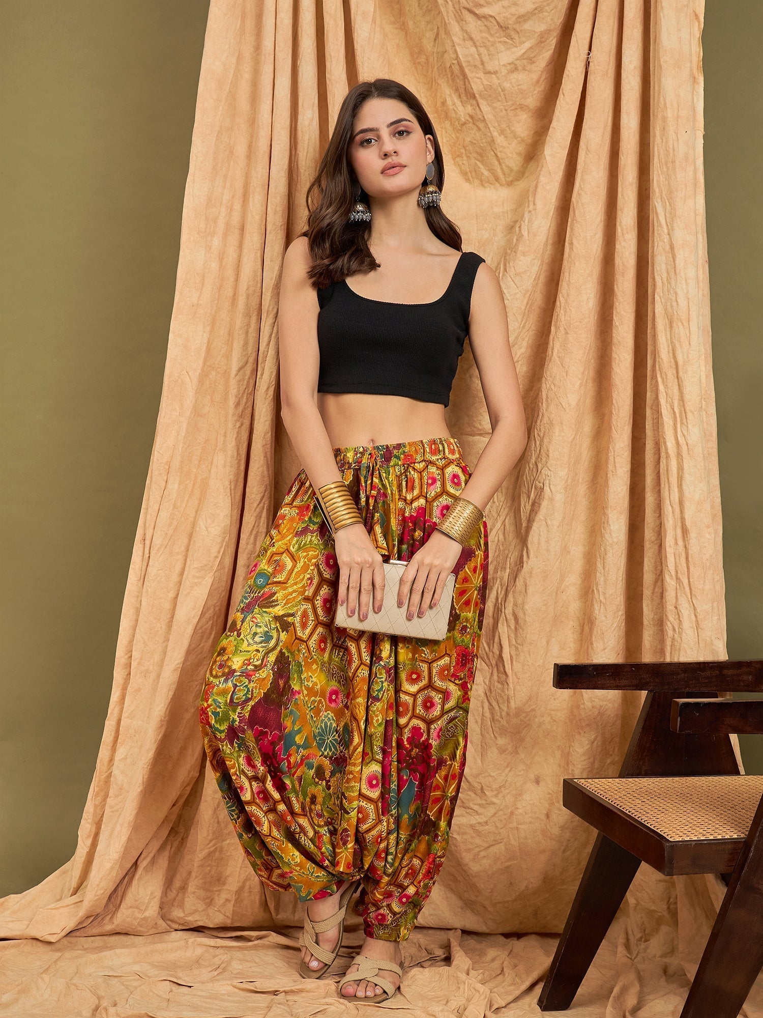 InWeave Mustard Multi Flower Harem Pant 