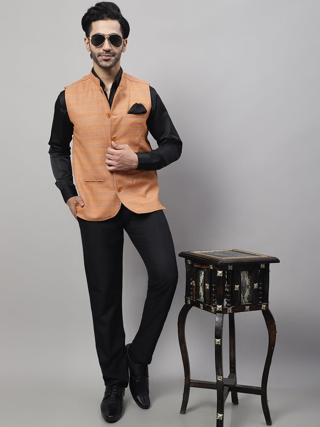 Even Apparels Men's Orange Nehru Jacket With Welt Pockets 