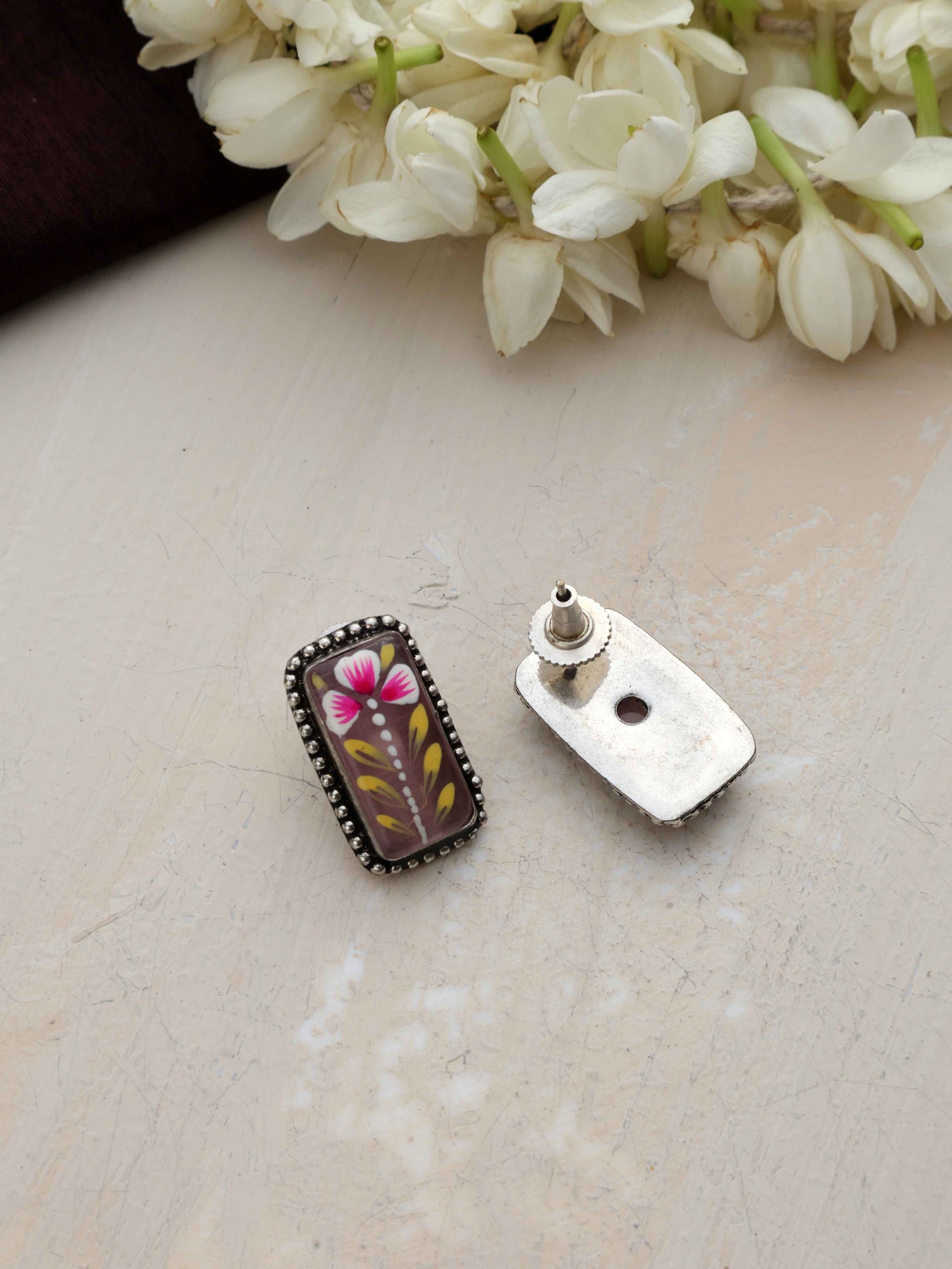 trueBrowns Silver Tone Handpainted Stud Earrings Truebrowns Lifestyle