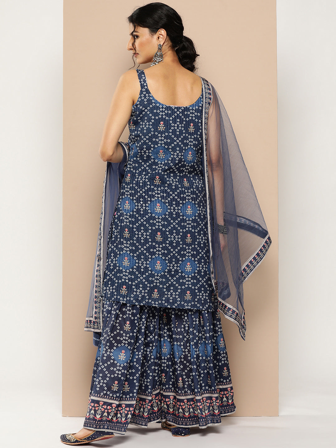 KSUT (House of Varanga) Blue Color Strap Style Digital Printed Kurta With Printed Sharara And Net Dupatta