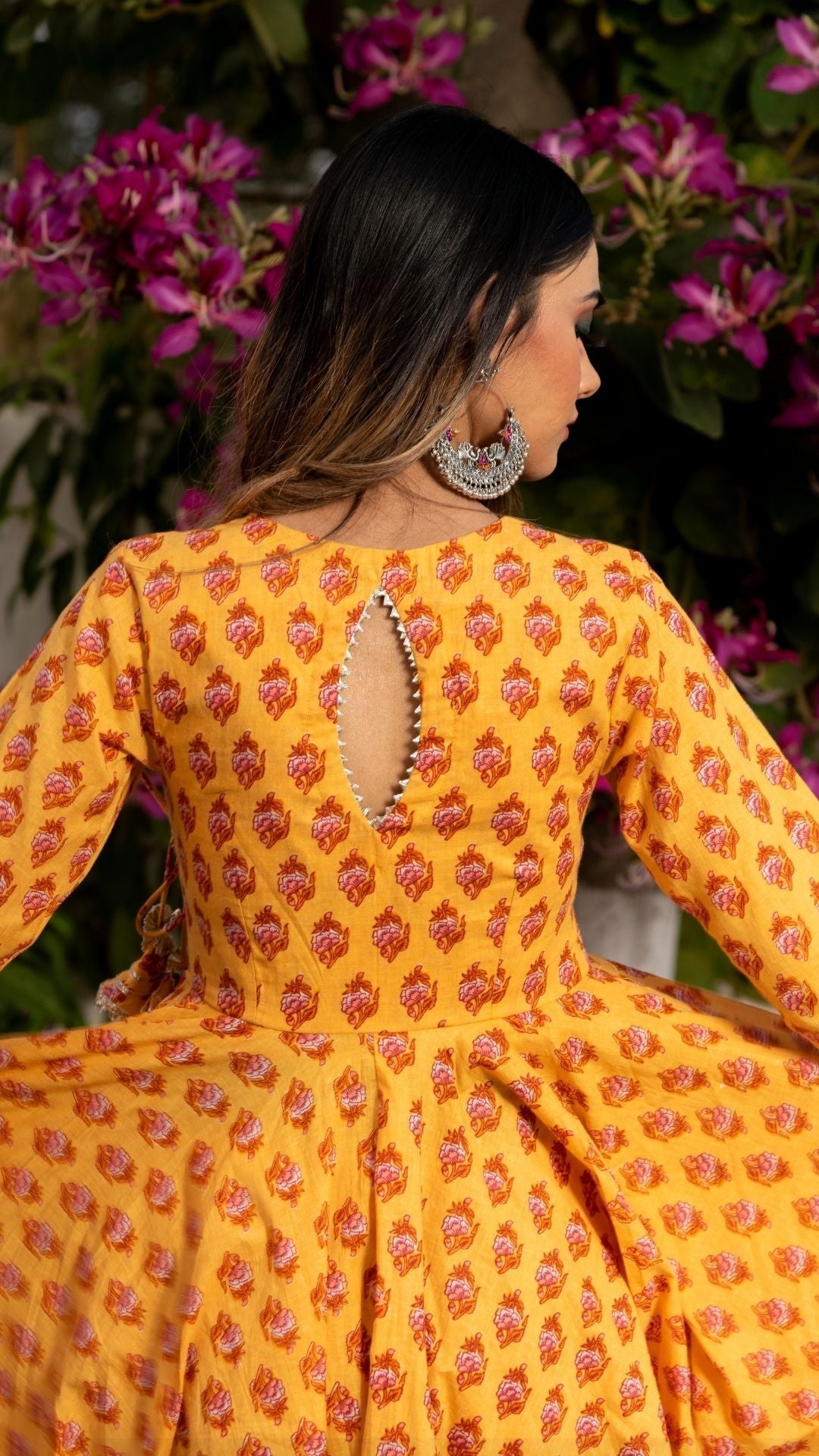 Pomcha Jaipur Mehar Light Brown Hand Block Anarkali Set 