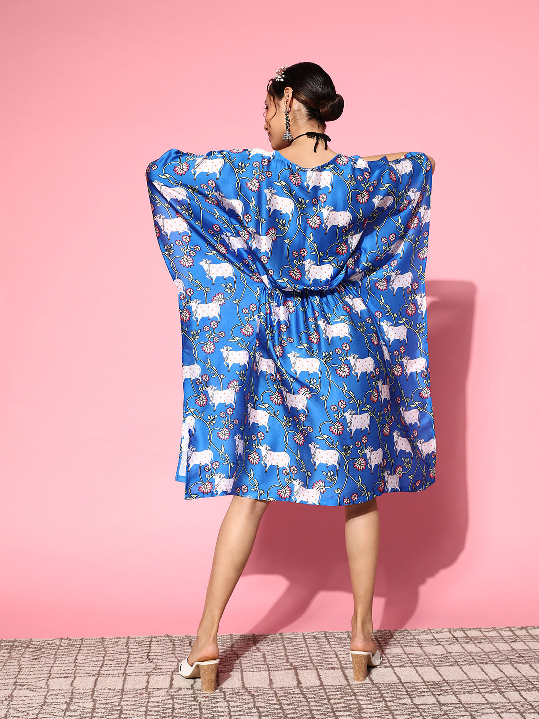 InWeave Women's Ink Blue Indian Bull Print Kaftan 