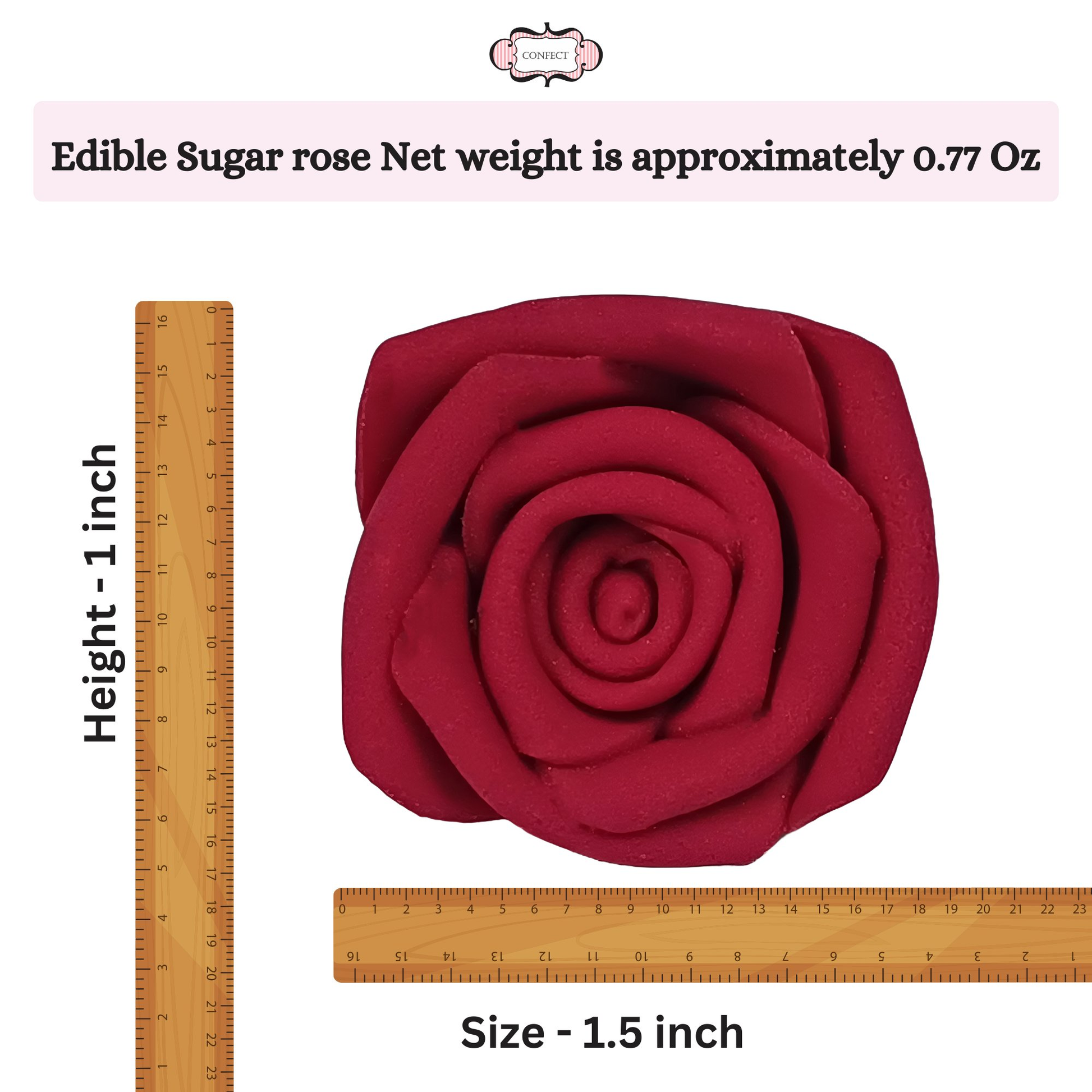 Confect Rich Deep Burgundy Rose | Edible Sugar Roses Topper
