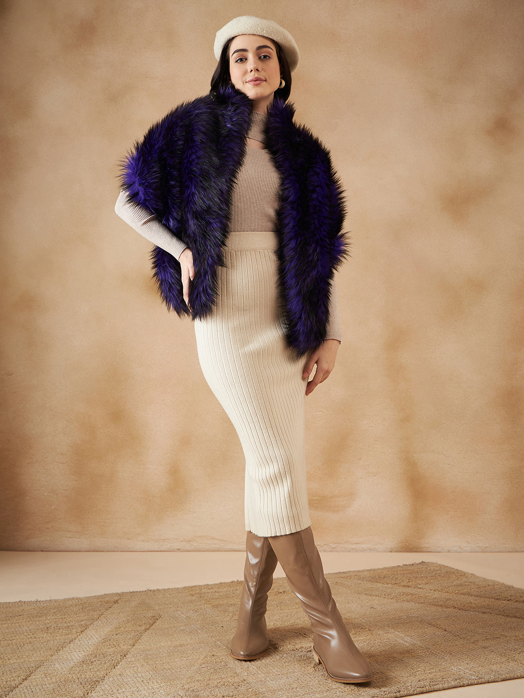 InWeave Purple Black Faux Fur Cape 