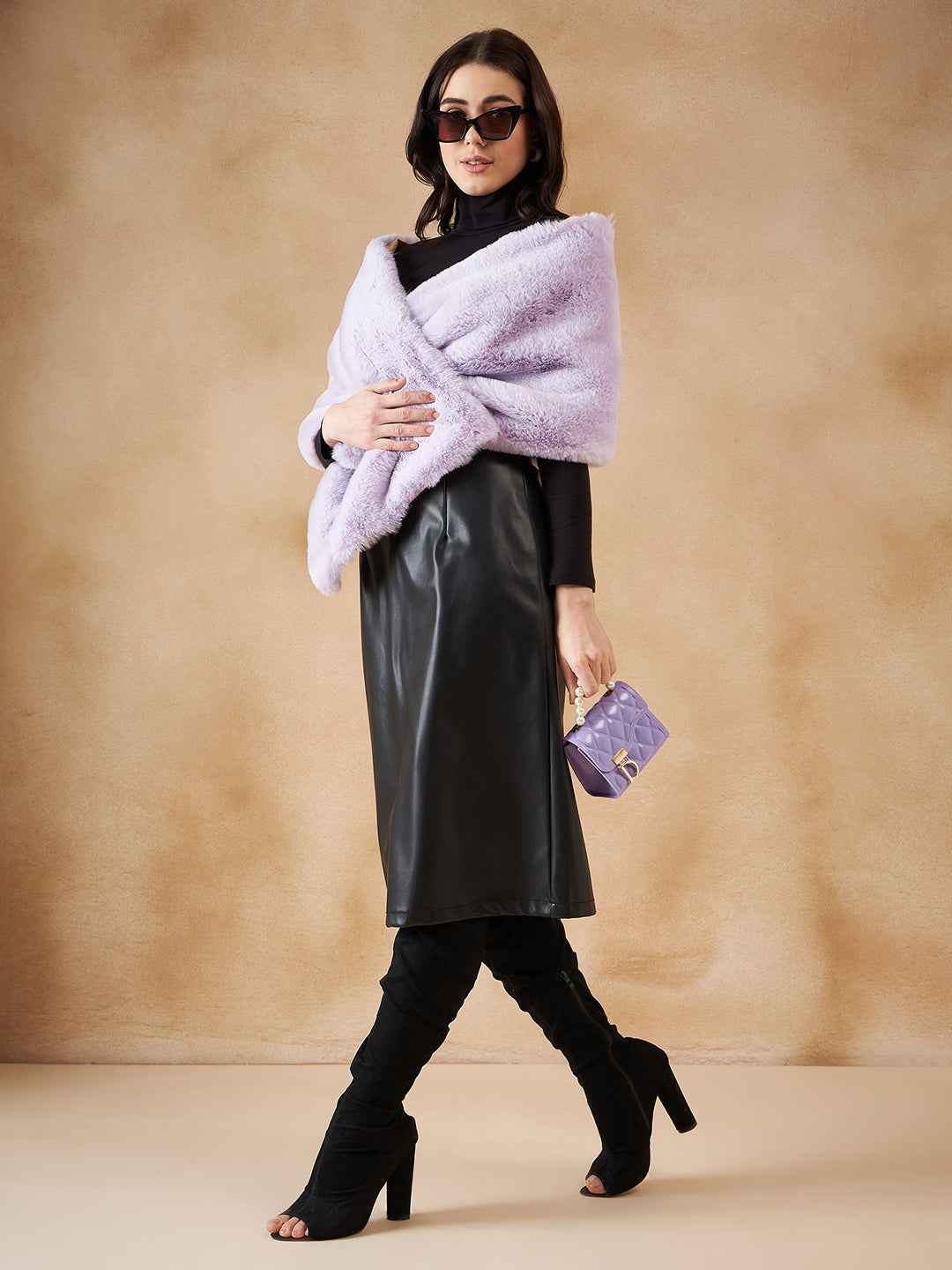 InWeave Women's Mauve Fur Cape 