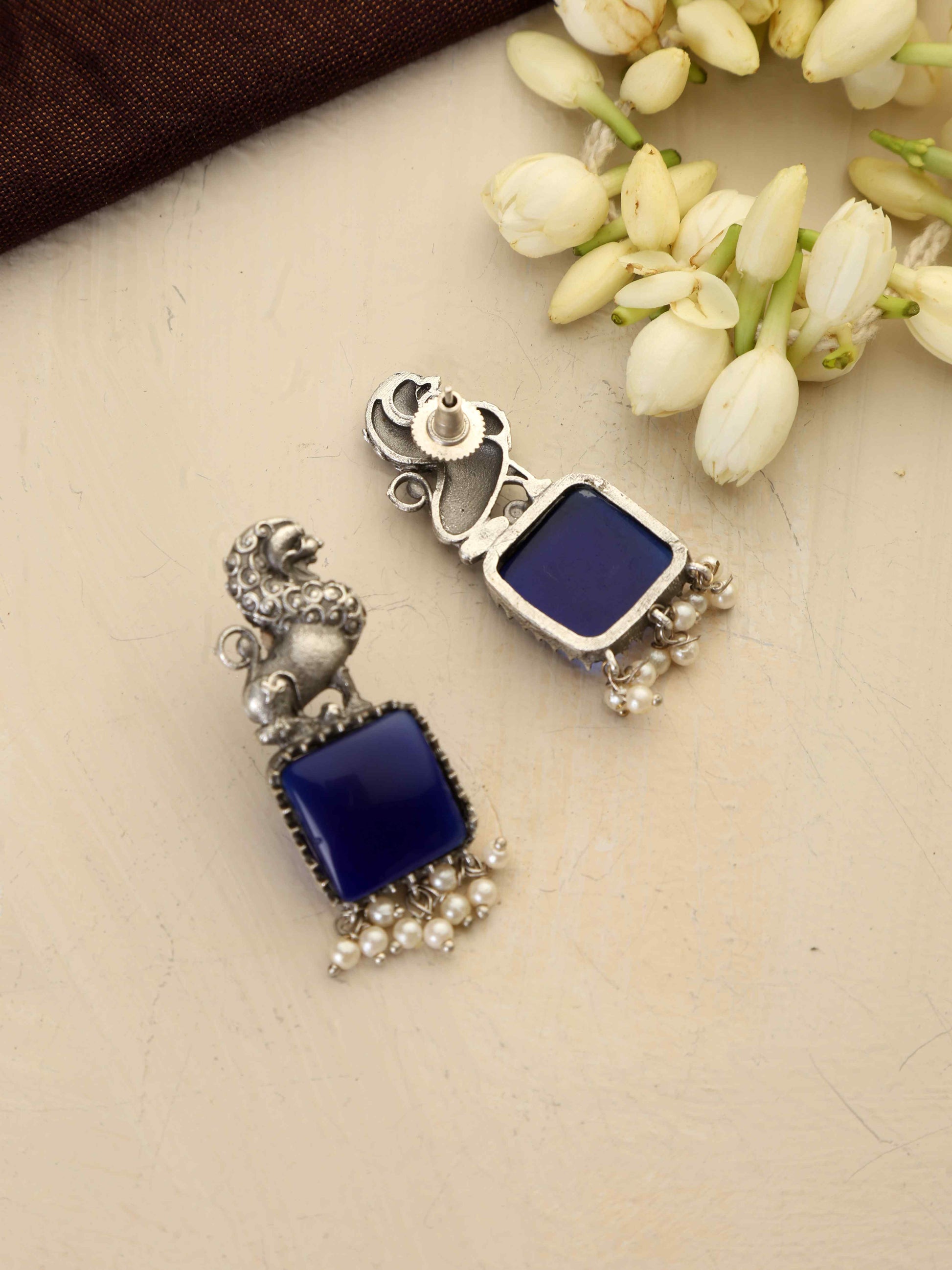 trueBrowns Silver Tone Turquise Stone Earrings Truebrowns Lifestyle