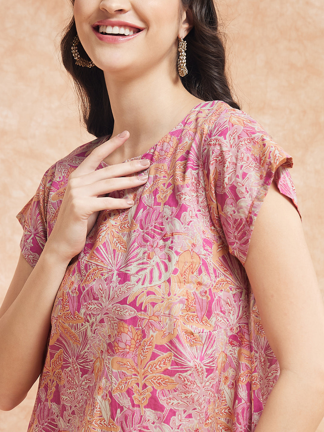 InWeave Women's Pink Coral Floral Print A Line Dress 