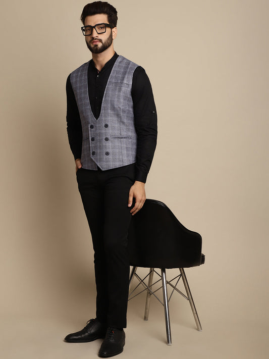 Even Apparels Men's Grey Double Breast Waistcoat - Grab2buy