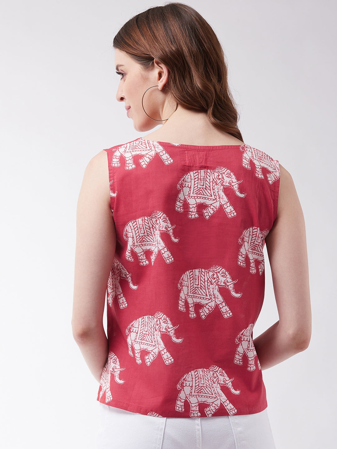 InWeave Red Elephant Sleeveless Top 