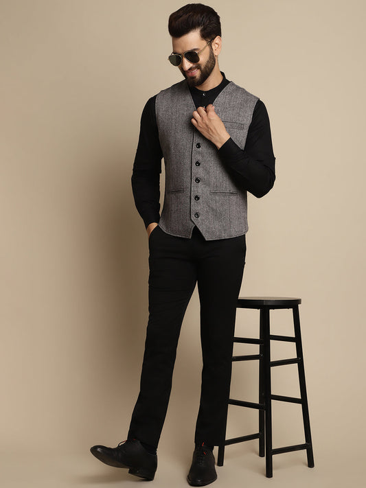 Even Apparels Men's Black Woolen Waistcoat with welt pockets - Grab2buy