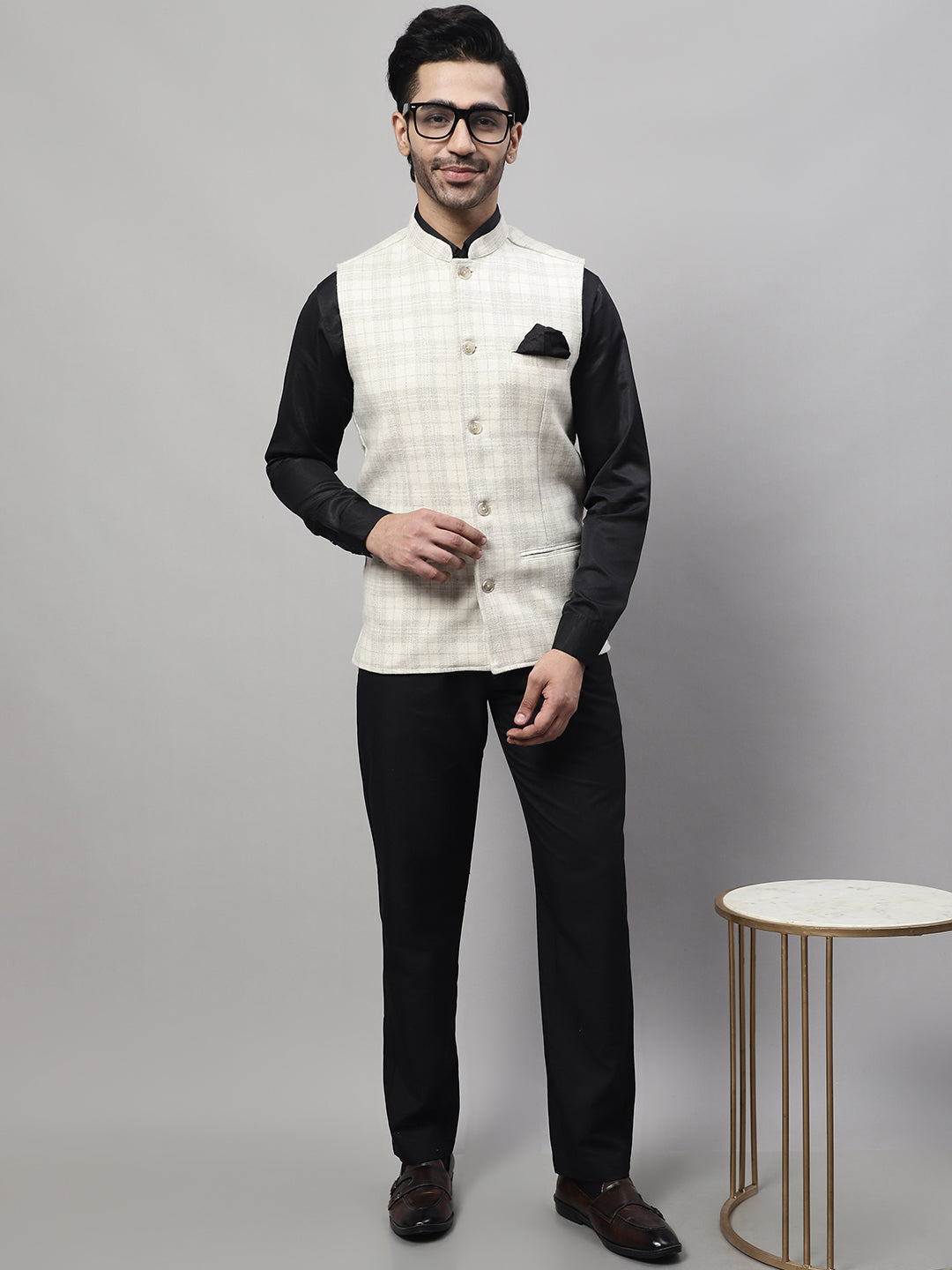 Even Apparels Men's Cream Pure Wool Nehru Jacket 
