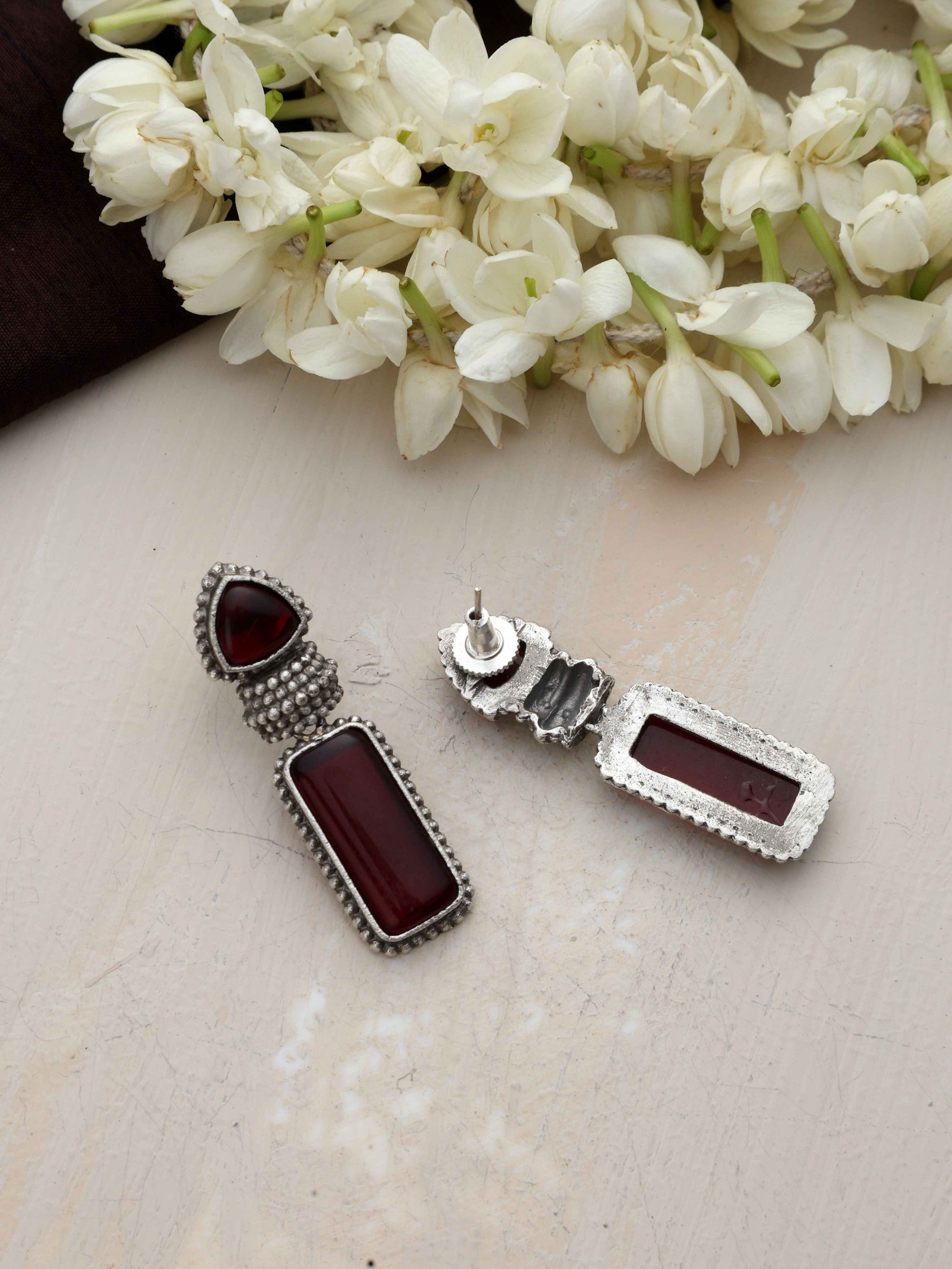 trueBrowns Silver tone Red Stone Drop Earrings Truebrowns Lifestyle