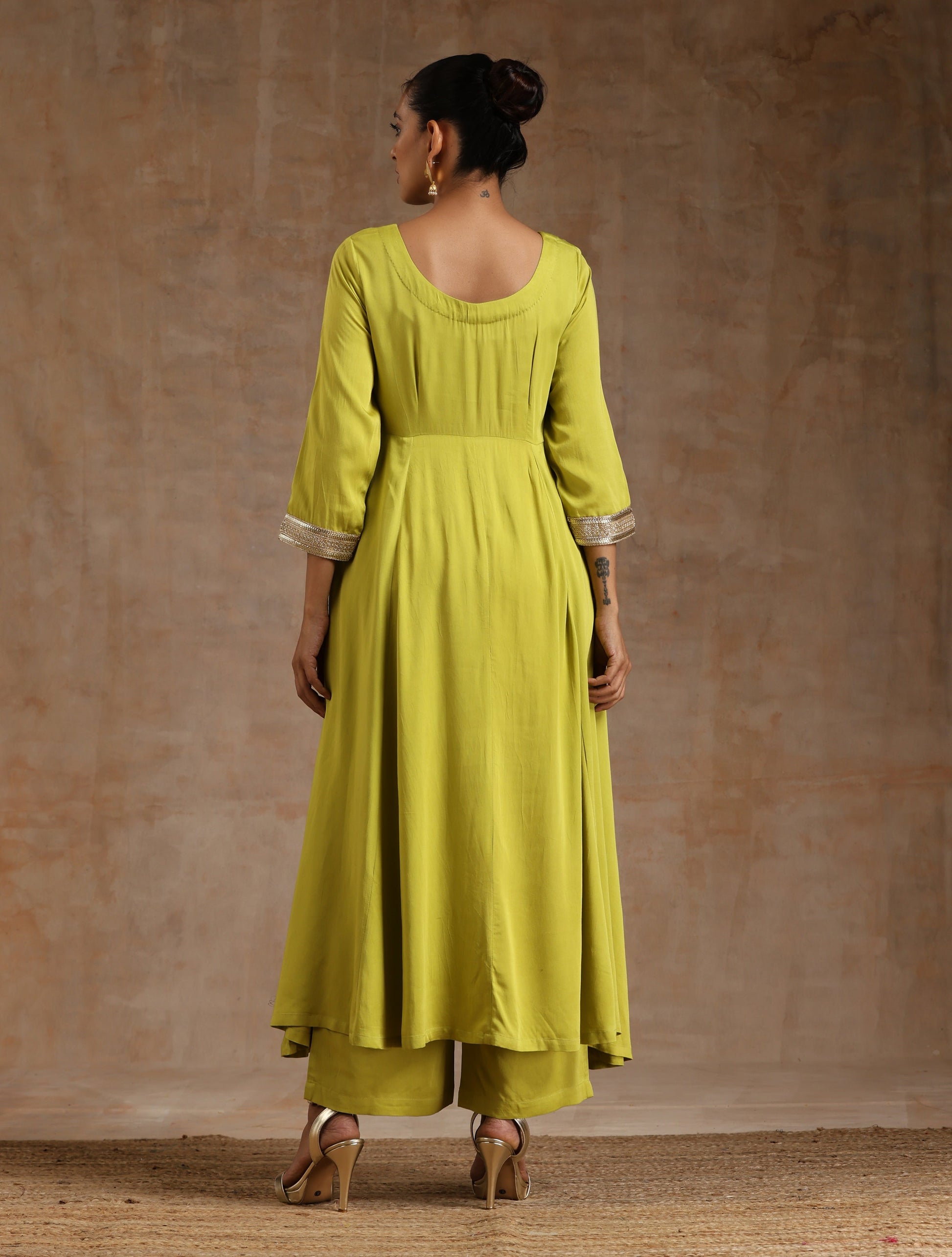 trueBrowns Lime Modal Satin Anarkali Set 