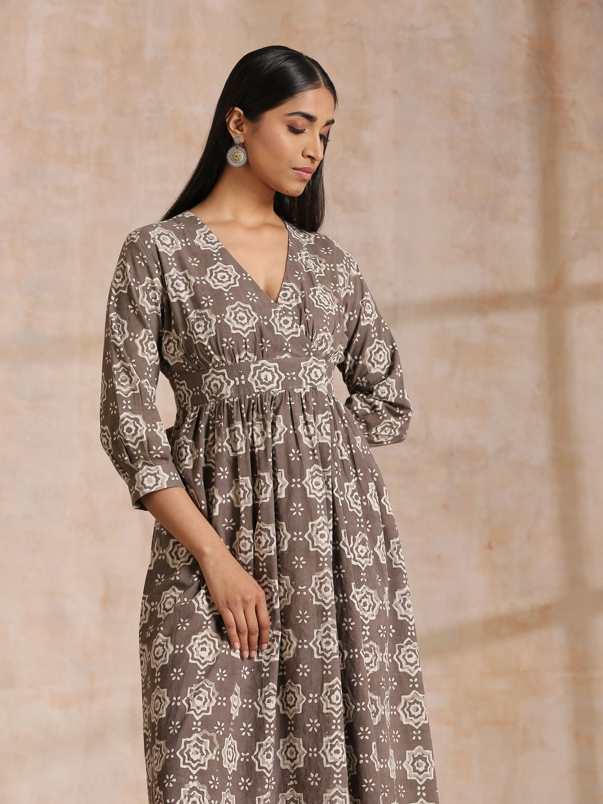 trueBrowns Clay Dabu Overall Print Cotton Wrap Dress 