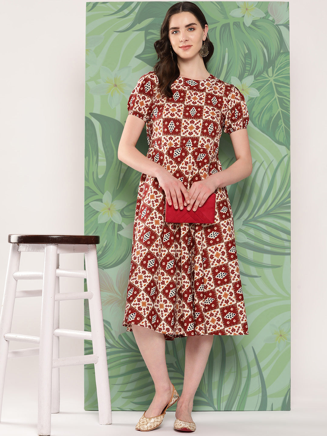 InWeave Women's Maroon Square Dress 