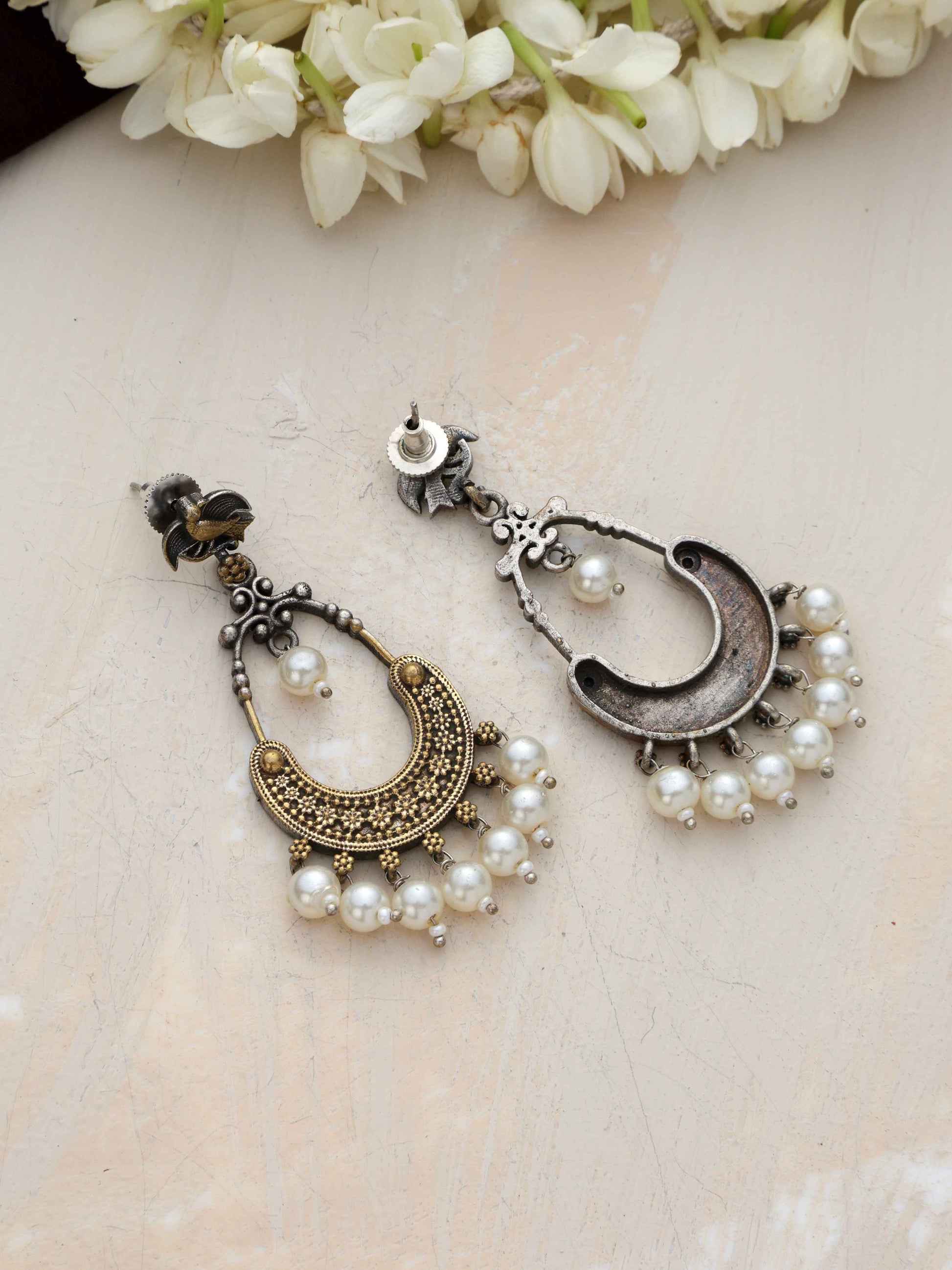 trueBrowns Silver Gold Tone Chandbaali Earrings Truebrowns Lifestyle