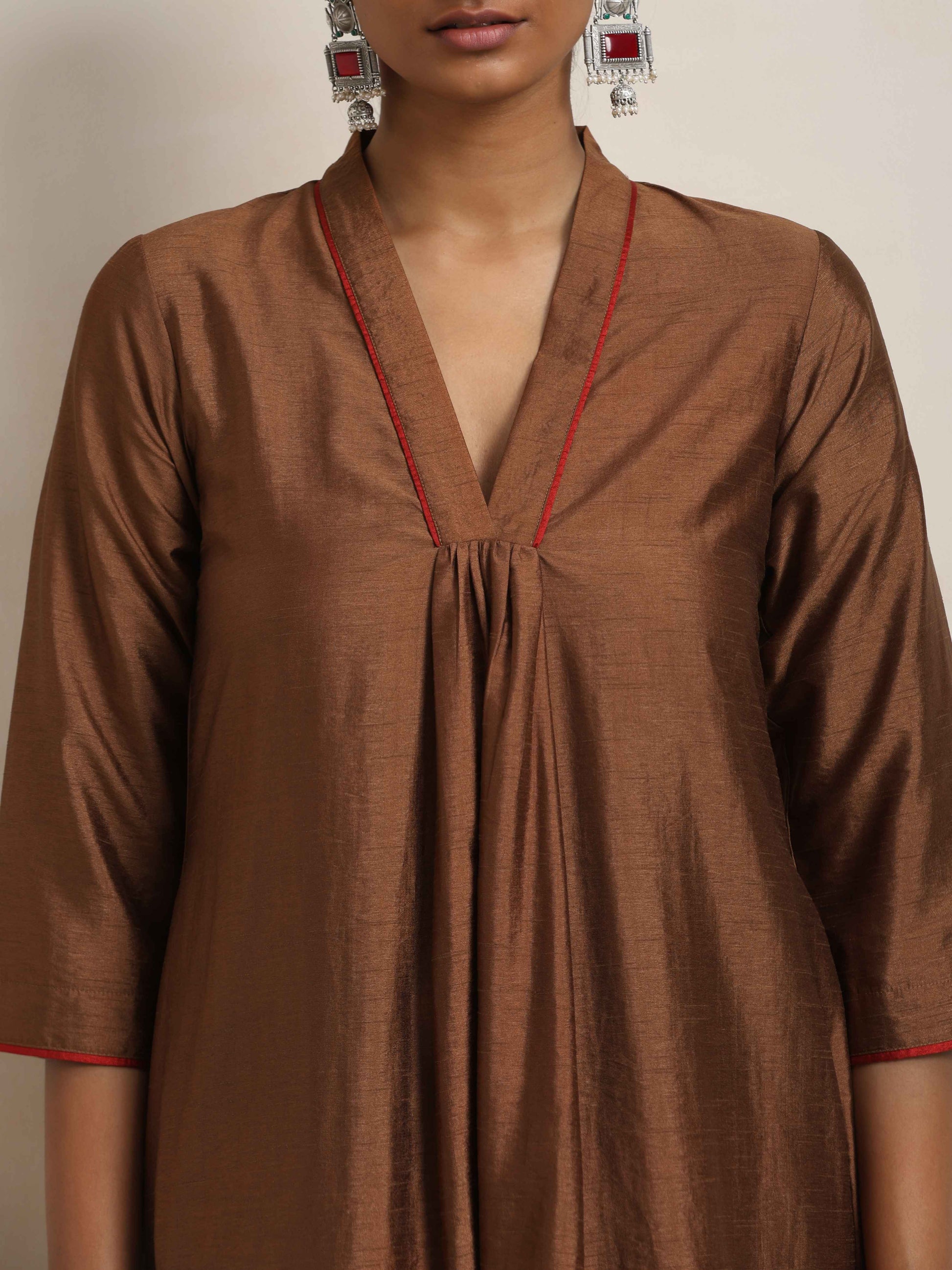 trueBrowns Brown Silk Kurta Set 