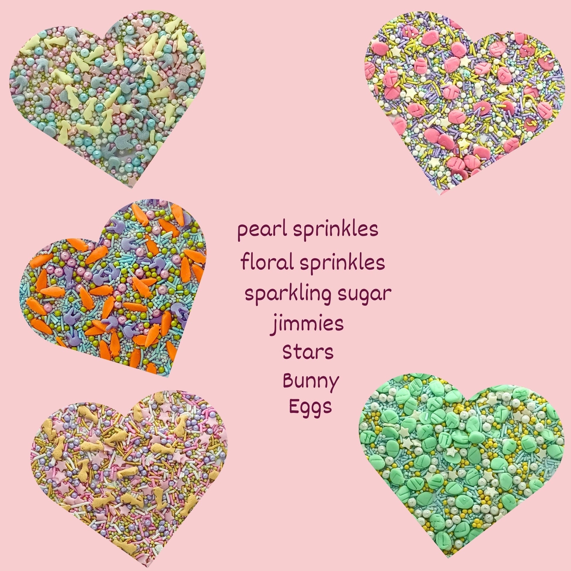 Confect Spring Sprinkles Edible |  Mix Green & Pink Eggs & Yellow & Gold Bunny pack of 5 (EAST 3) - 100Gms