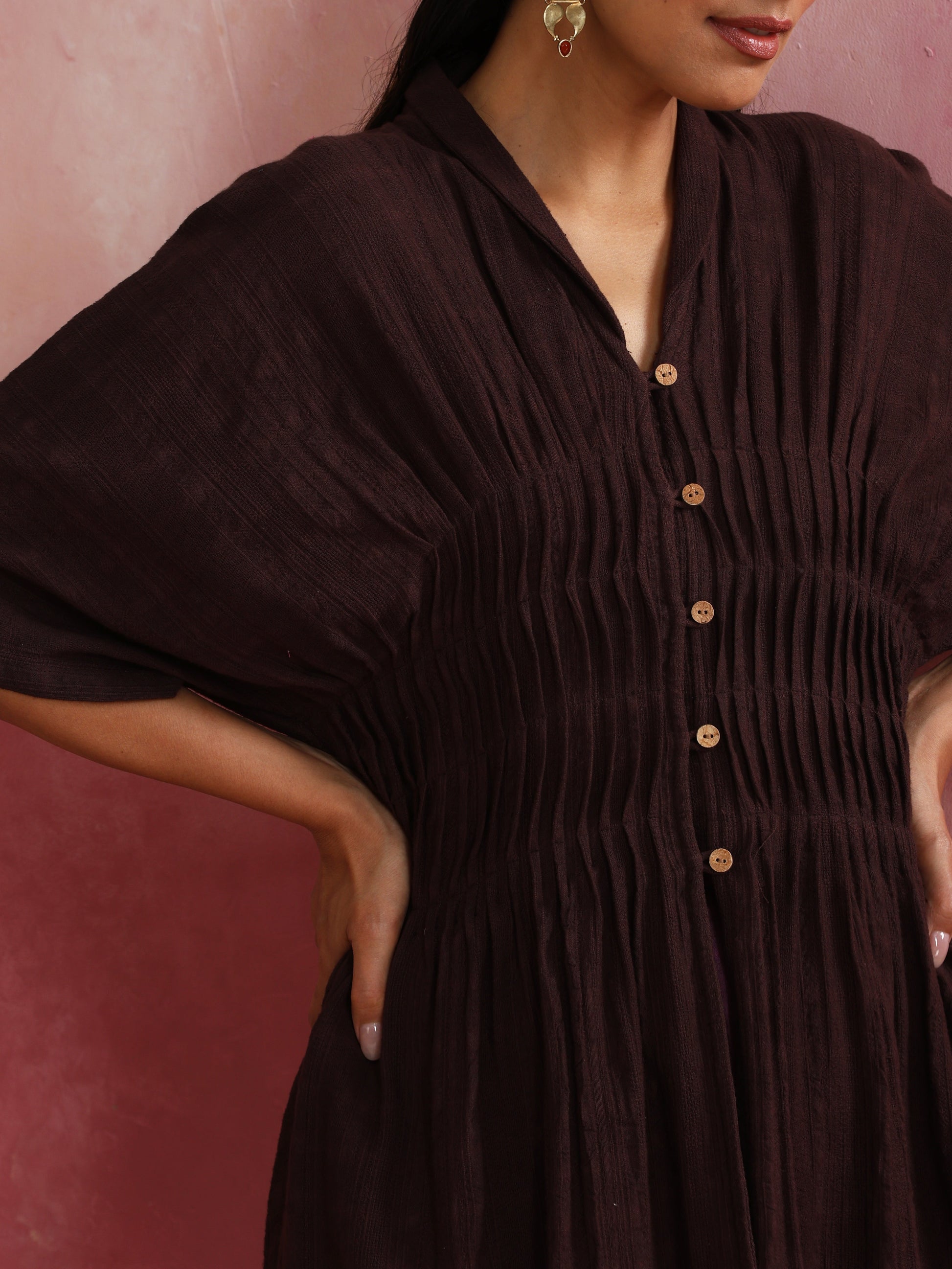 trueBrowns Cola Cotton Dobby Pleated Kurta Set 