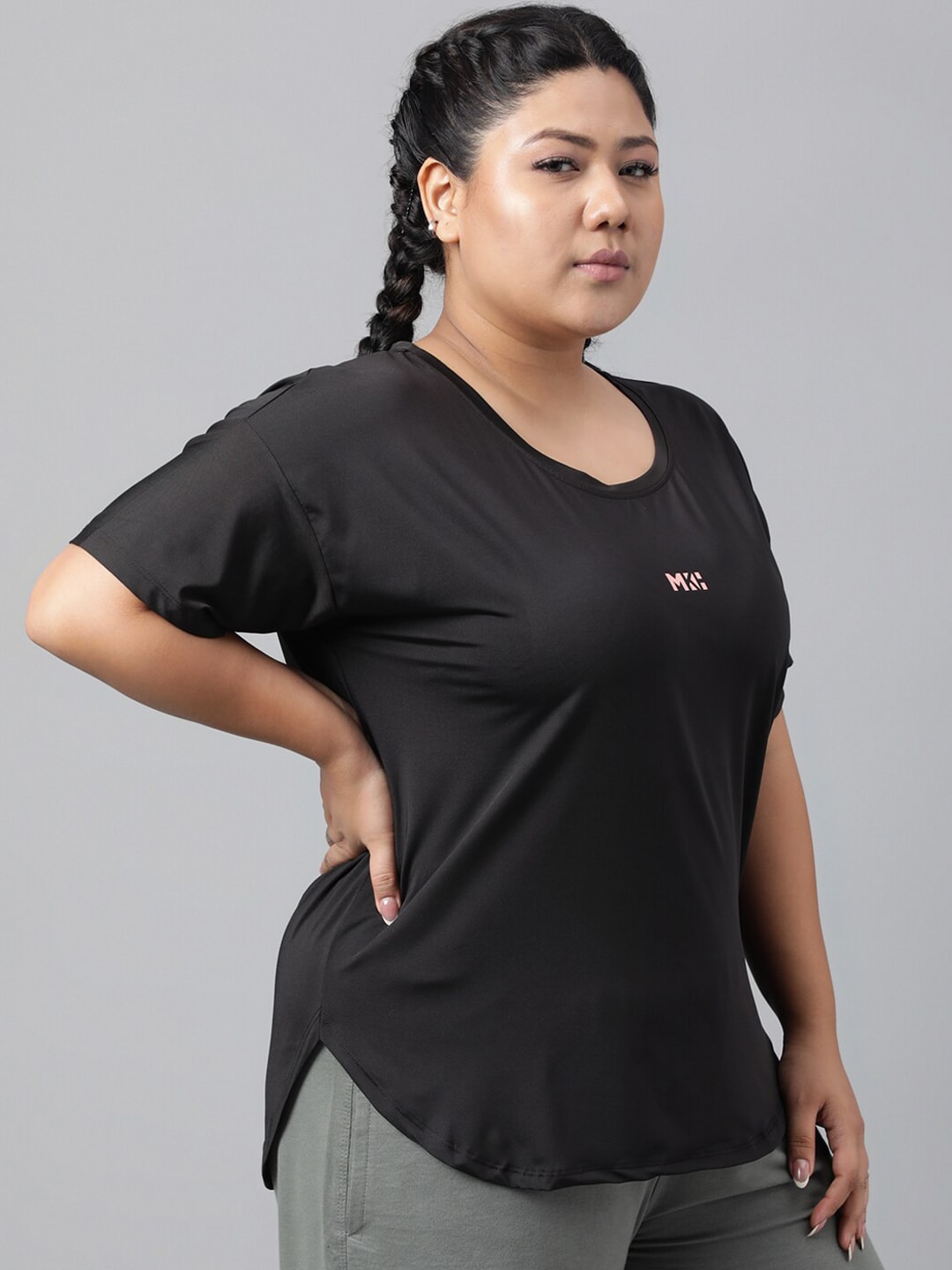 MKH Plus Size Drop Shoulder Sleeves Dri FIT Relaxed Fit Sports T-shirt 