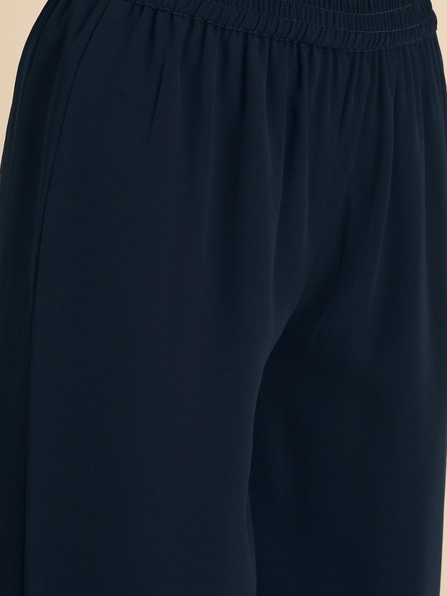 Anouk Women Navy Blue Chikankari Embroidered Kurta with Palazzos 