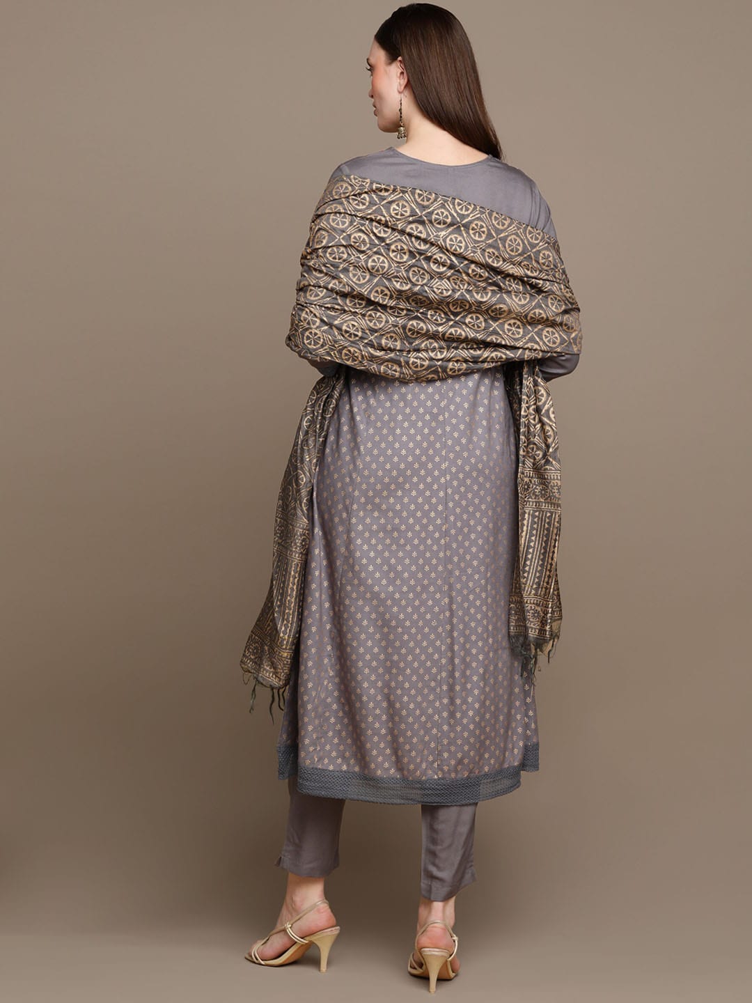 HERE&NOW Ethnic Motifs Embroidered Anarkali Kurta with Trousers & Dupatta