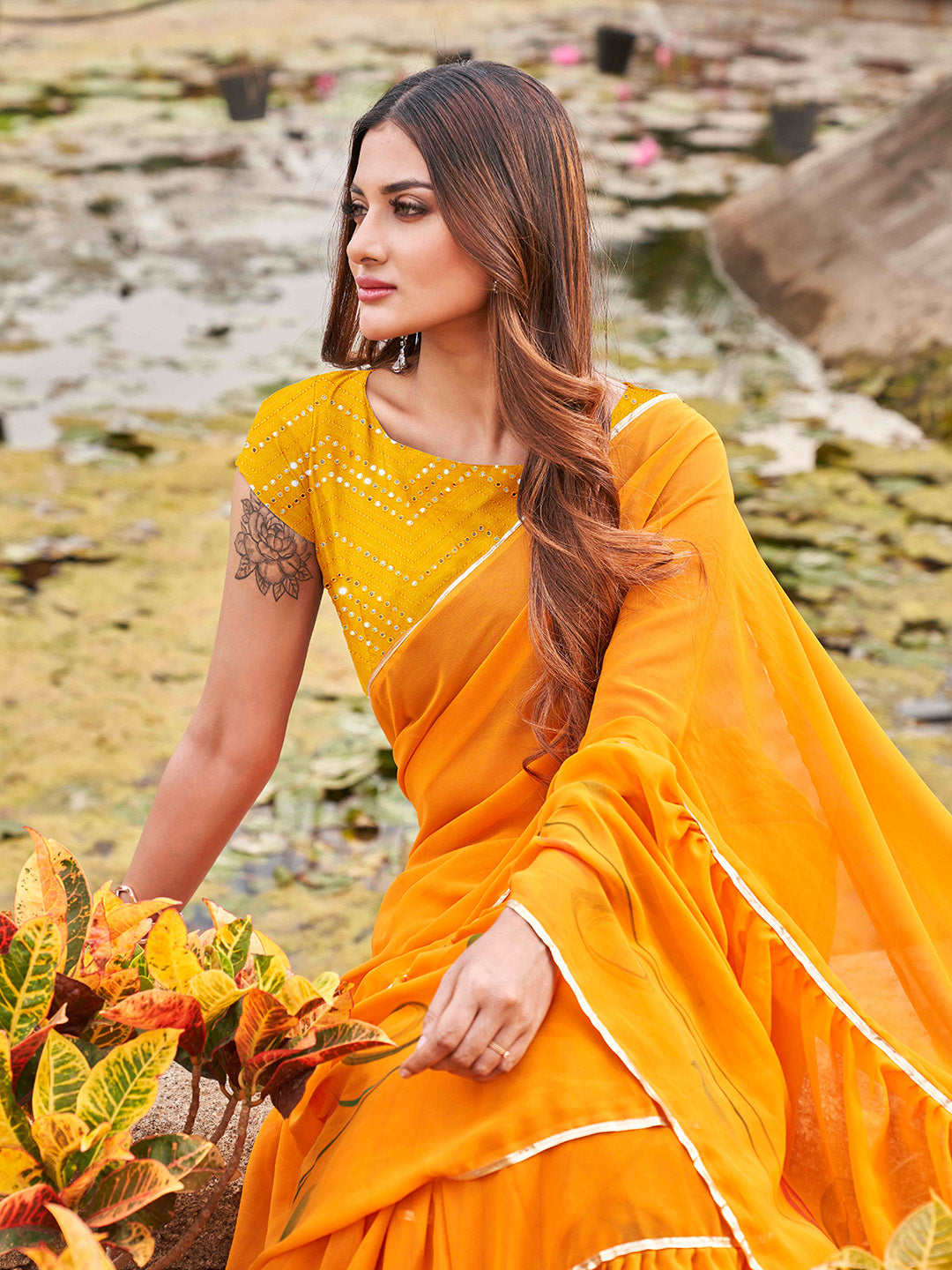 Tikhi Imli Mustard Yellow Gotta Patti Ruffles Grab2Buy 