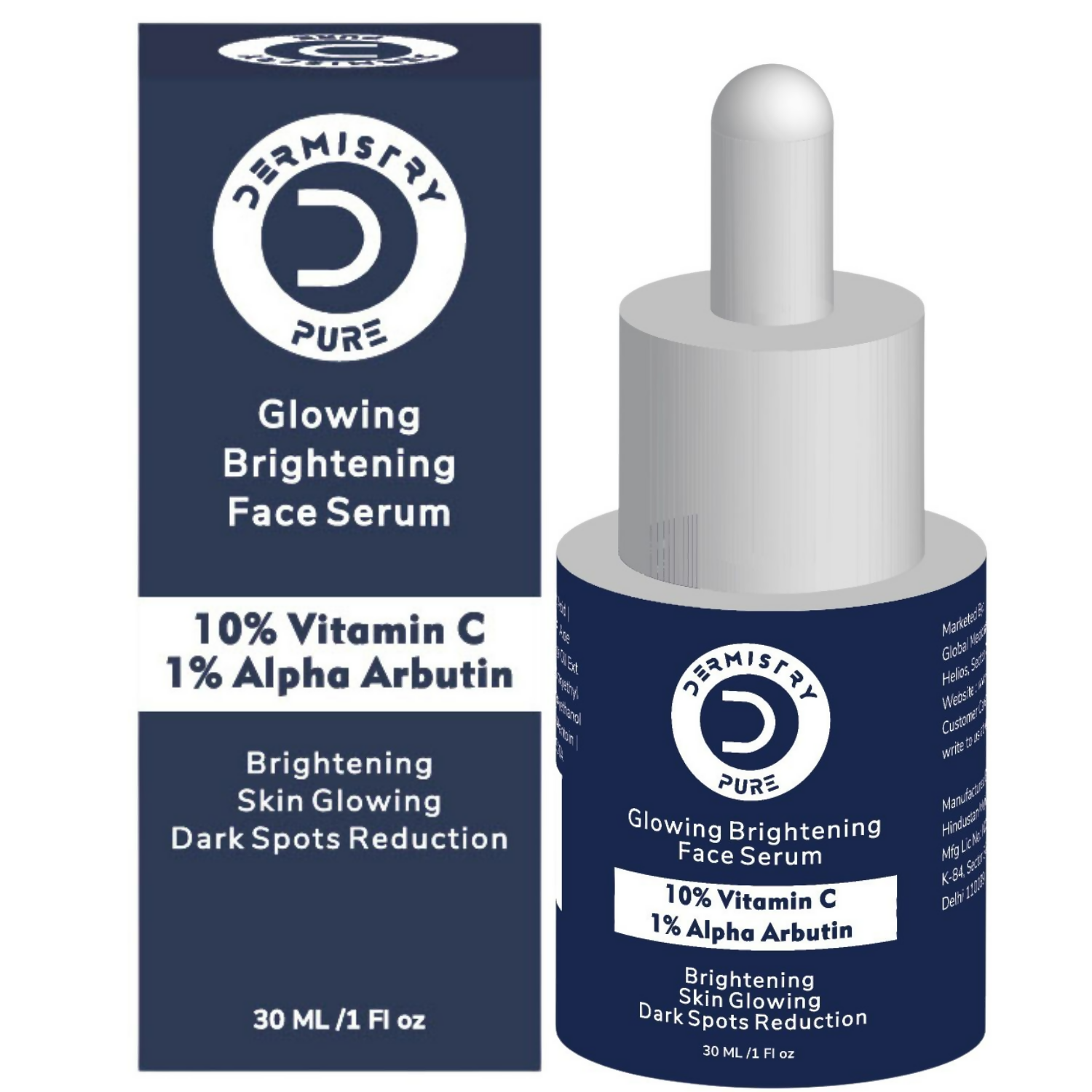 Dermistry 10% Vitamin C 1% Alpha Arbutin Dull Skin Brightening Lightening Fairness Glow Face Serum 