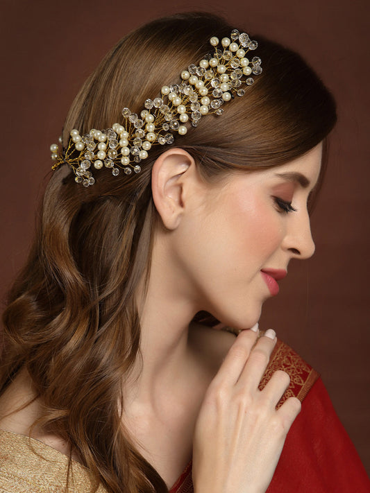 Panash Women Gold-Toned & off White Embellished Hair Accessory - Grab2buy