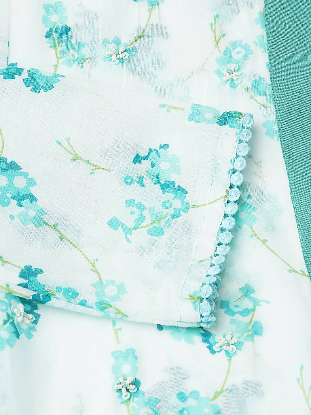 Light Blue Cotton Solid Flared Dress with Printed Shrug - Yukti
