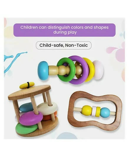 Matoyi Colorful Wooden Rattles For Babies - Set of 3 - Grab2buy