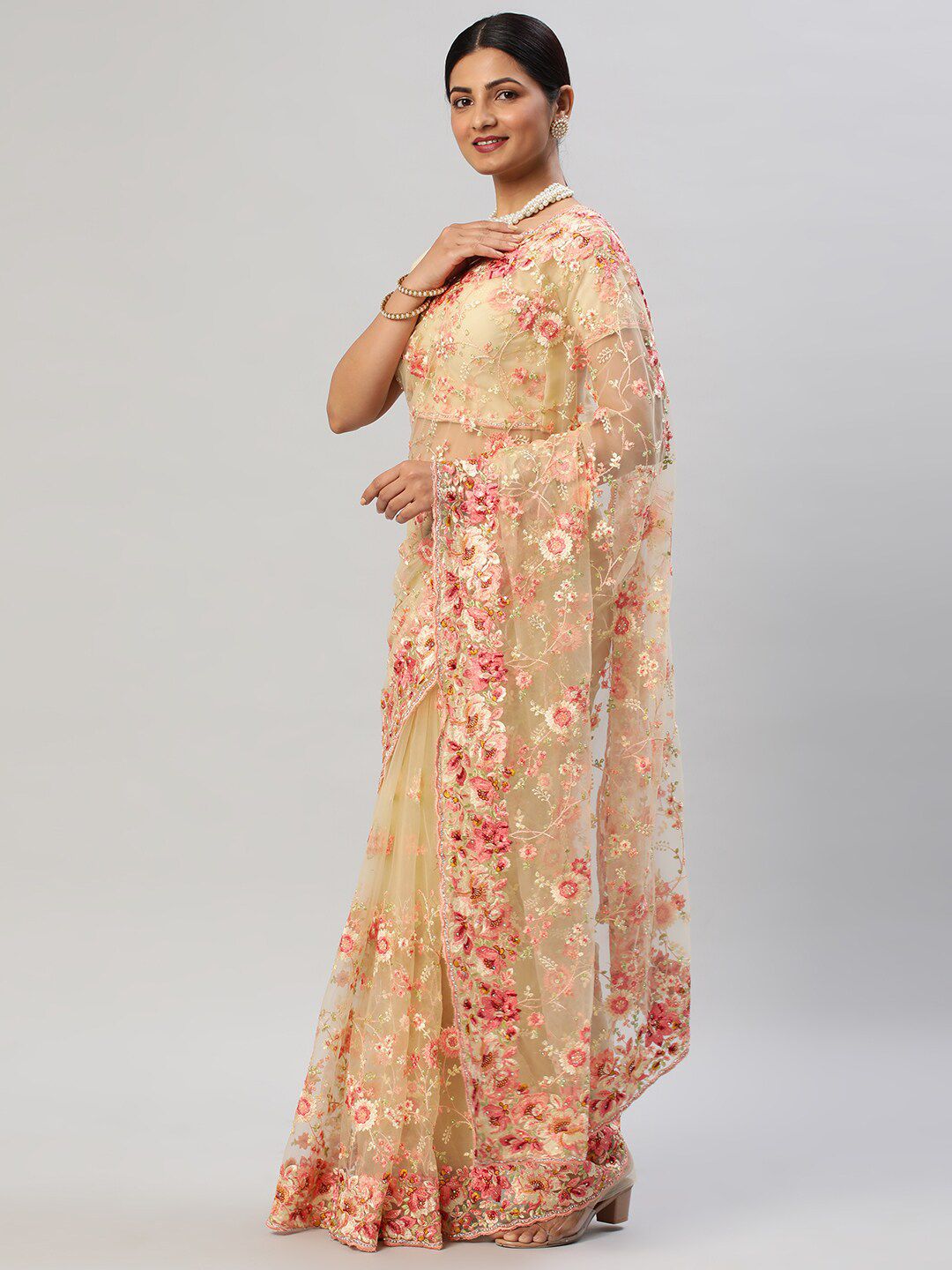 kasee Floral Embroidered Net Saree
