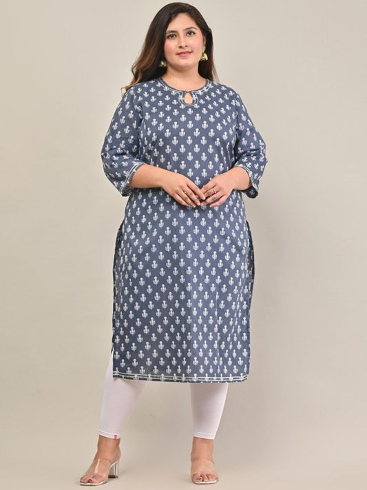 Swasti Plus size Floral Printed Keyhole Neck Cotton Kurta | Grab2Buy