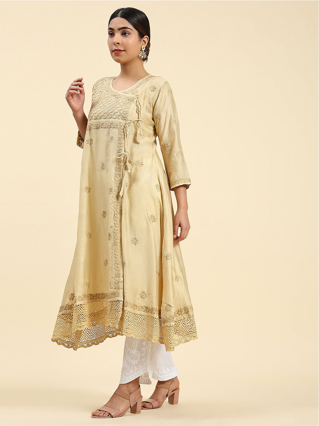 HOUSE OF KARI Embroidered Chikankari Chanderi Silk Anarkali Kurta 