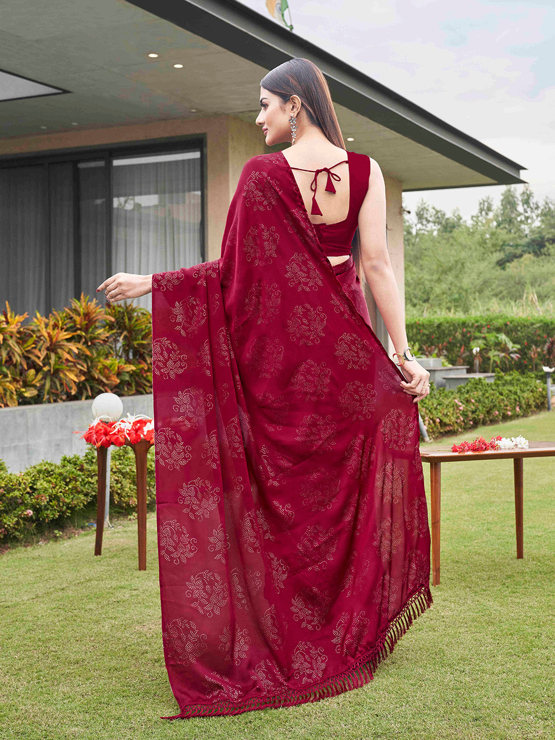 Tikhi Imli Embellished Half and half Satin Grab2Buy With Tassels 