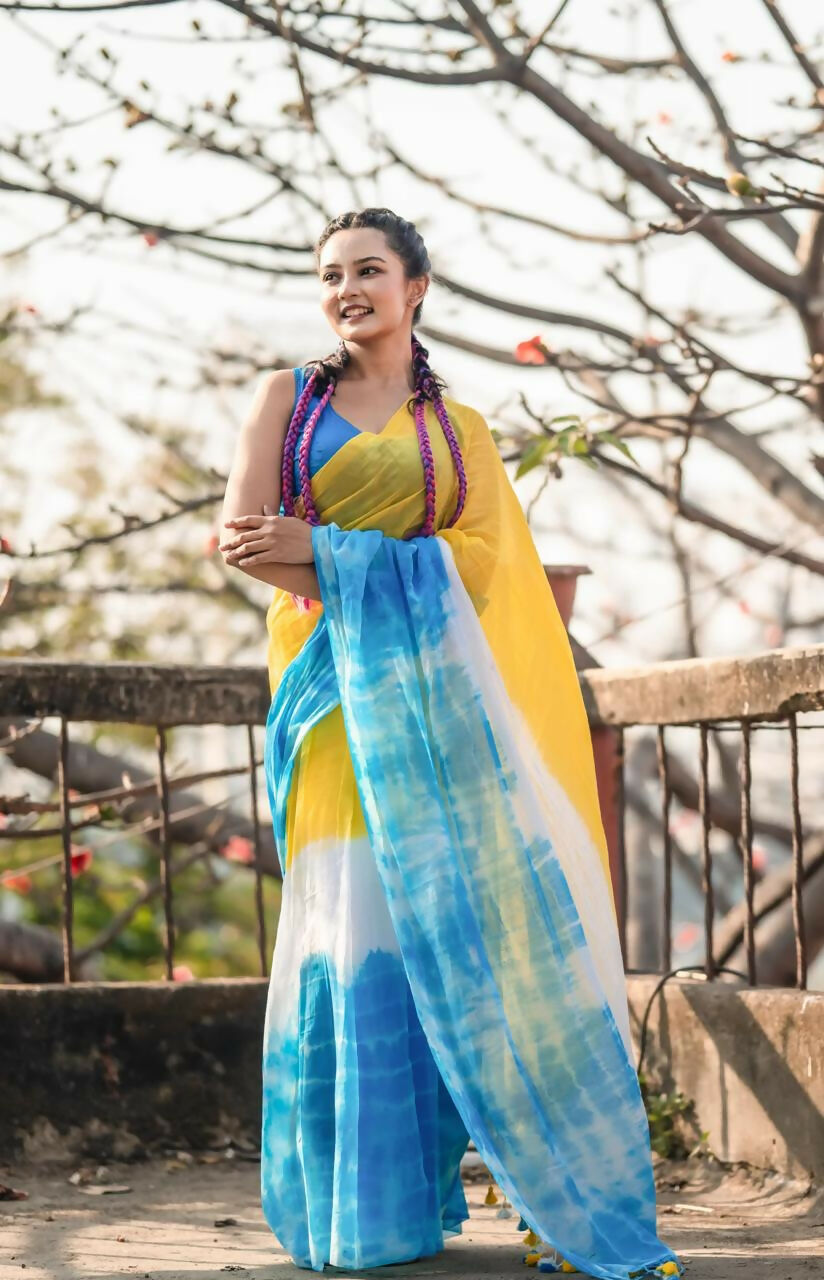 Exclusive Collection Yellow Blue Beautiful Super Soft Most Comfortable Pure Mul Cotton Grab2Buy 