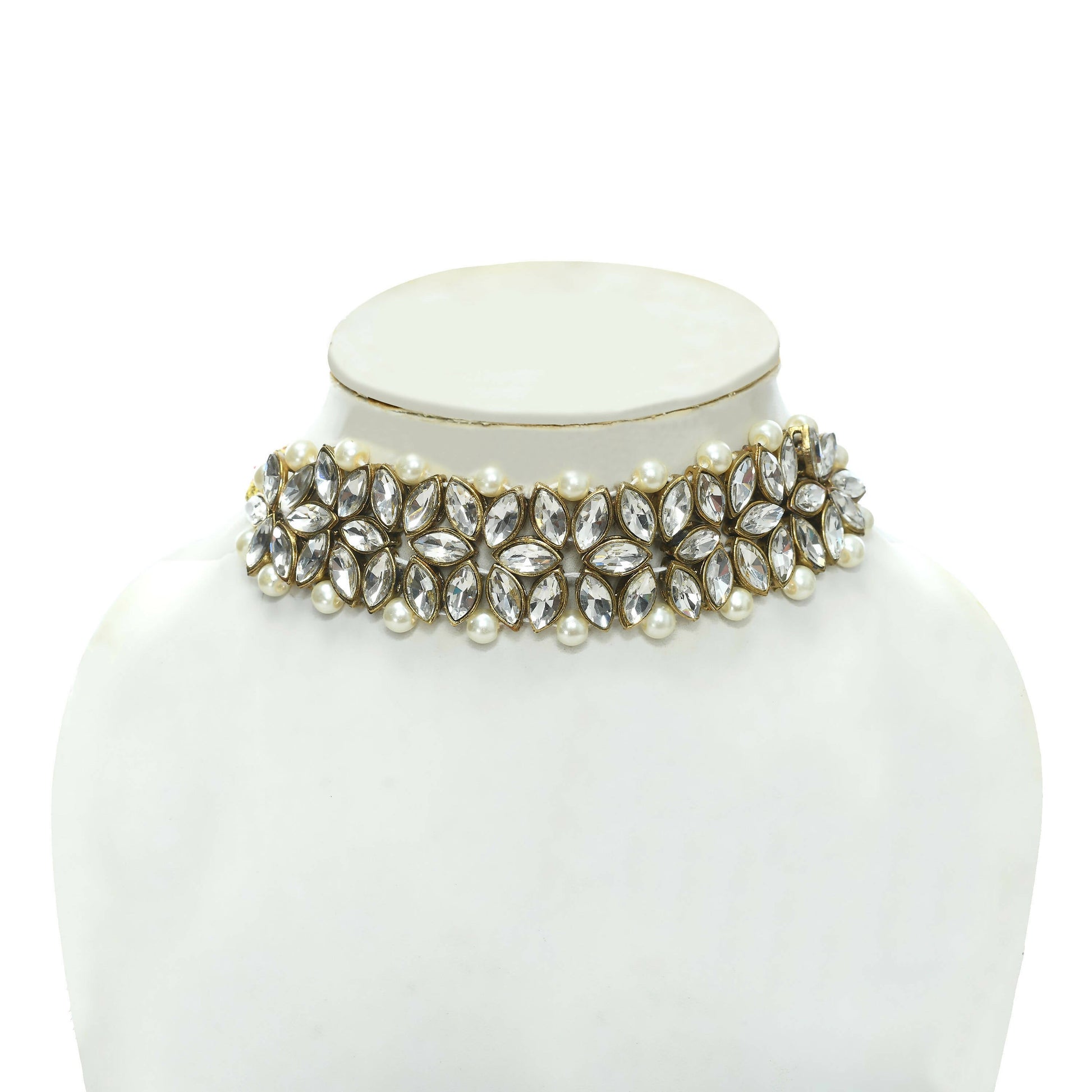 Mominos Fashion Johar Kamal Gold-Plated Rani Haar with White and Off white Pearls Jewellery Set - Grab2buy