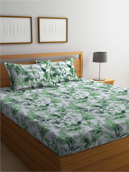 BOMBAY DYEING Serenita Green Printed Cotton 144 TC King Bedsheet with 2 Pillow Covers | Grab2Buy